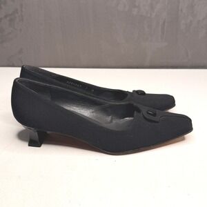 Vtg Stuart Weitzman Kitten Heels Womens Sz 7 Black Square Toe Buckle Old Money